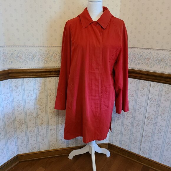 BURBERRY OF LONDON VTG FADED RED TRENCHCOAT WITH PLAID AND DETACHABLE HOOD - Picture 1 of 16